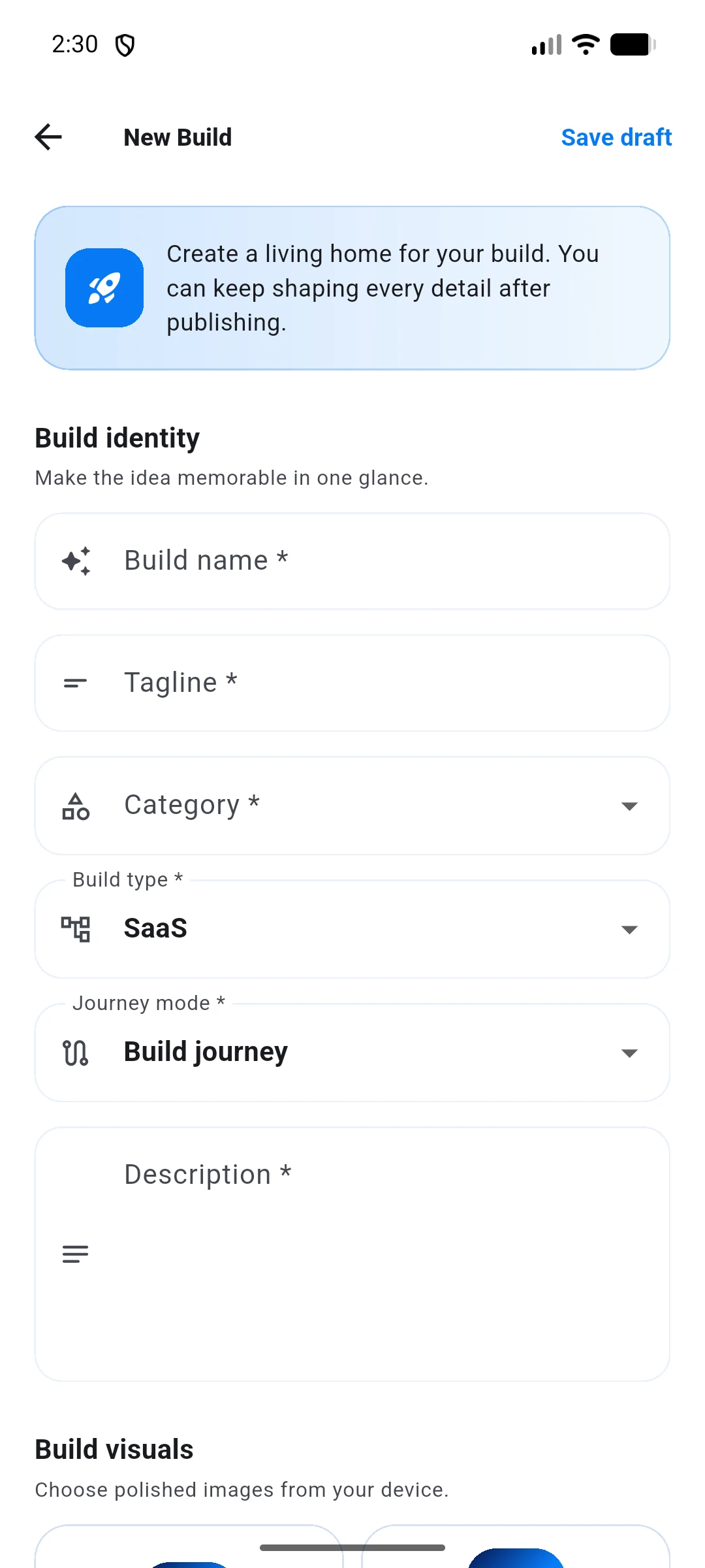 Current Showdek New Build form